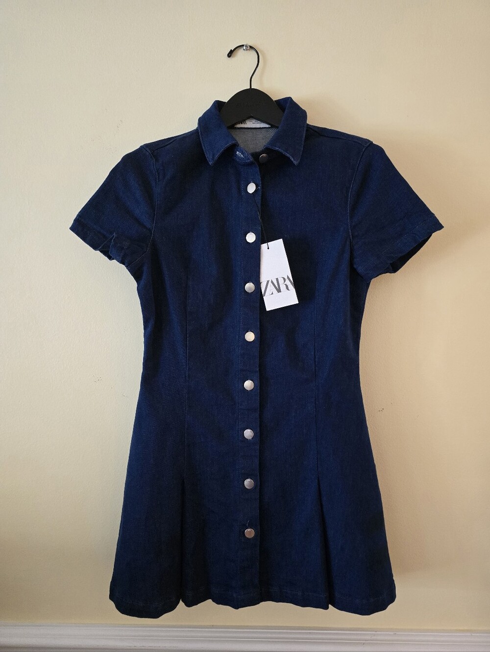 💥ZARA Navy Blue Denim Button-Down Mini Dress💥NWT💥Size L 💥